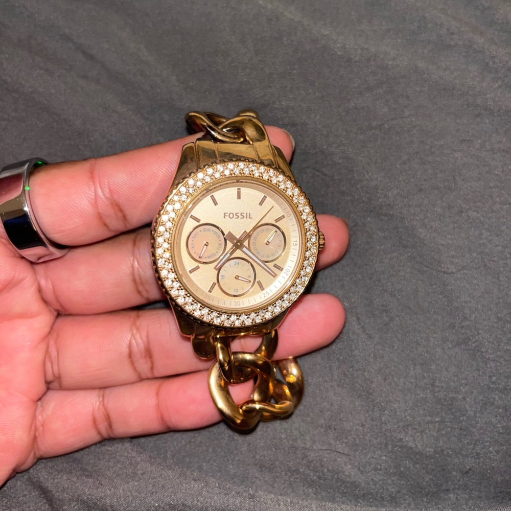 Fossil Gold Watch with Intricate Detailing